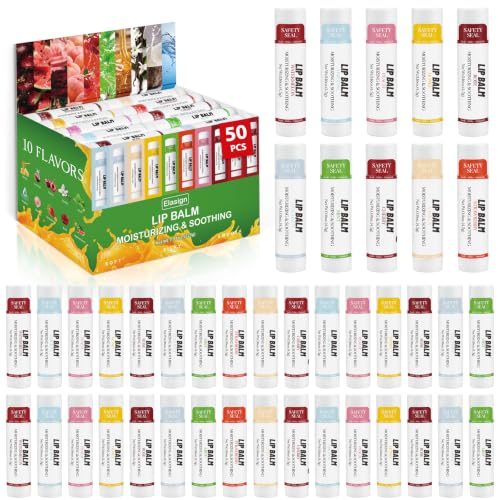 Image of 50 Pack Lip Balms Bulk Set Assorted Fruity Juicy Moisturizing Lipstick Balm Collection 10 Flavors Beeswax Lip Care Gift Box for Chapped Lips Party Favors Goodie Bags Classroom Office Gifts