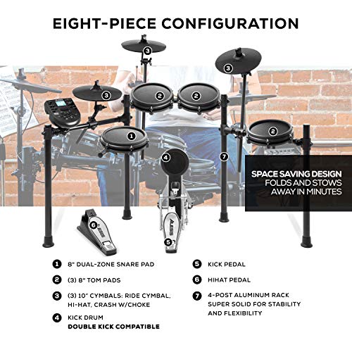 Alesis Nitro Mesh Kit – E Schlagzeug Elektronisch, achtteilig, aus Aluminium, mit Drumsticks, 385 integrierten Sounds und 60 Play-Along Tracks & XDrum Schlagzeughocker Semi (Höhenverstellbar 50-64cm) - Image 5