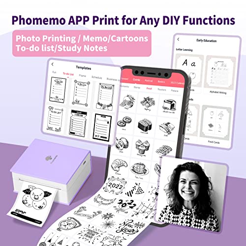Phomemo Pocket Printer - M02 Mini Bluetooth Wireless Sticker Printer, Compatible With Ios & Android, Thermal Mobile Printer For Fun, Memo, To-Do List, Work Notes, Diy Journal, Purple #TOP4