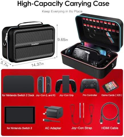 ivoler Carrying All in One Case for Nintendo Switch 2 (2025), Black - 1
