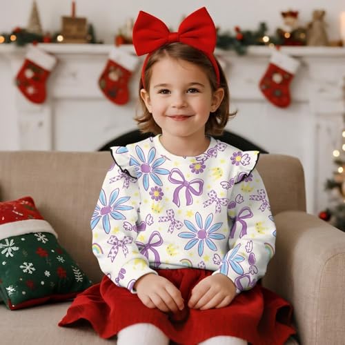 Girls 1-8 Crewneck Long Sleeve Sweatshirts Versatile Ruffle Sweatshirt Girl and Toddlers Crew Neck Sweatshirt3