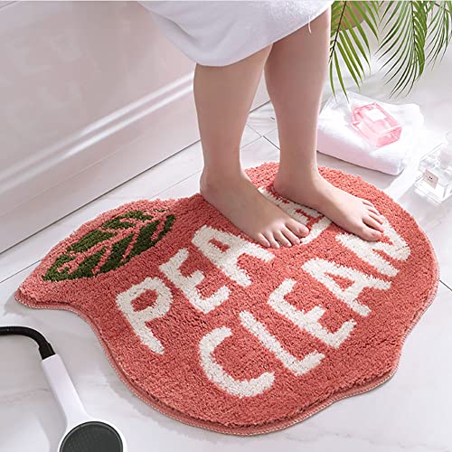 SagaSave Peach Bath Mat, Funny Cute Peachy Clean Non-Slip Washable Foot Mat Doormat for Bathroom Bedroom Kitchen Living Room Pink - Image 2