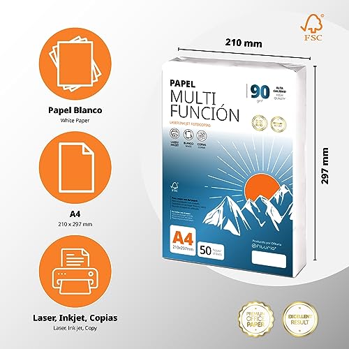 Image of Folios A4 90 g 200 Sheets, Multipurpose Paper for Printer, Sheets for Laser and Inkjet Printers, Photocopier, For Office Use, School Supplies, Pack of Folios - Ophituria (90 g, 200h)