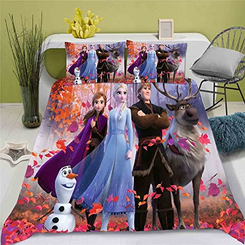 Bettwäsche Set 135x200cm 3-Teil Frozen Muster,Bettbezug-Set für Kinder,Teenager,Jungen und Mädchen,Mikrofaser Bettbezug Set mit Reißverschluss,1Bettbezug 135x200 mit 2Kissenbezügen 80x80 Cover