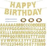 116 PCS DIY Glitter Banner Kit - Customizable Gold Letter Banners for Parties, Birthdays, Graduation, Wedding & Baby Shower - Hanging Decorative Sign with Sparkly Letters (gold)