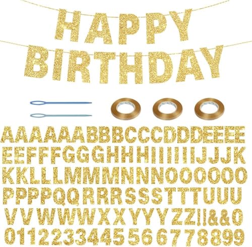 116 PCS DIY Glitter Banner Kit - Customizable Gold Letter Banners for Parties, Birthdays, Graduation, Wedding & Baby Shower - Hanging Decorative Sign with Sparkly Letters (gold)