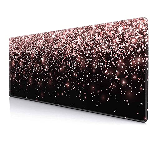 Image of IMAYONDIA Gaming Mouse Pad, Large Non-Slip Rubber Base Mousepad with Stitched Edges, Keyboard Mouse Mat Desk Pad for Work, Game, Office, 31.5x11.8 Inch - Rose Gold Black Glitter Luxury