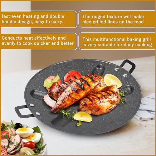 BISONBERG Non-Stick BBQ Grill Plate for Roasting, Cooking - Portable Stovetop, Indoor Outdoor Garden Camping, DIY Korean Barbecue Grill Pan Black
