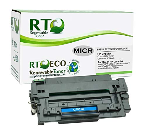 Renewable Toner Compatible MICR Toner Cartridge Replacement for HP 51A Q7551A Laser Printers P3005 M3027 M3035