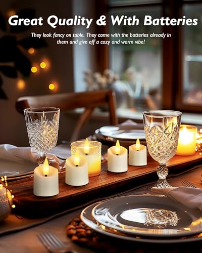 Image of Homemory 12Pack Timer Flameless LED Votive Candles, Realistic 3D Flickering Flameless Candles, Long Lasting Battery Operated Tealight, for Thanksgiving Day, Christmas, Wedding Decor-White Base