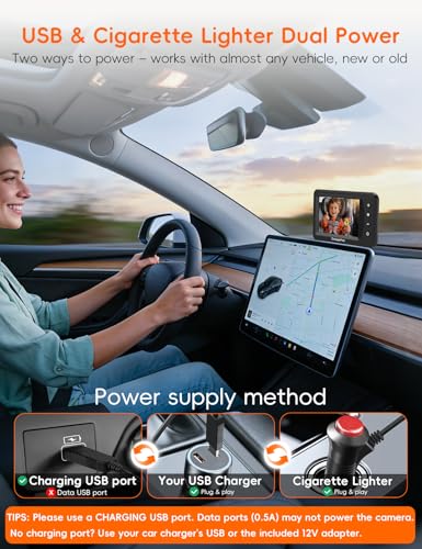 Image of Baby Car Camera USB with No.1 Clarity , 5'' HD 1080P IPS Baby Car Monitor with 3X Zoom, Backseat /Carseat /Rear Seat Camera With Ultra Night Vision, Easy No-Damage Install, S100P(5inch Black)