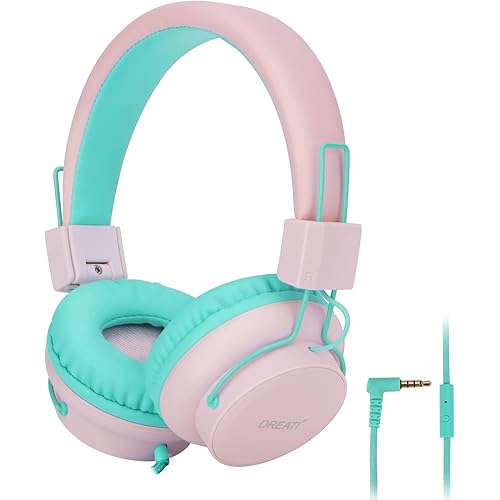 Headphones for Kids Wired with Microphone (Pink)
