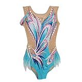 JoyCan Rhythmic Gymnastics Leotards Blue Butterfly Print Diamond Sleeveless Girls Competition Performance
