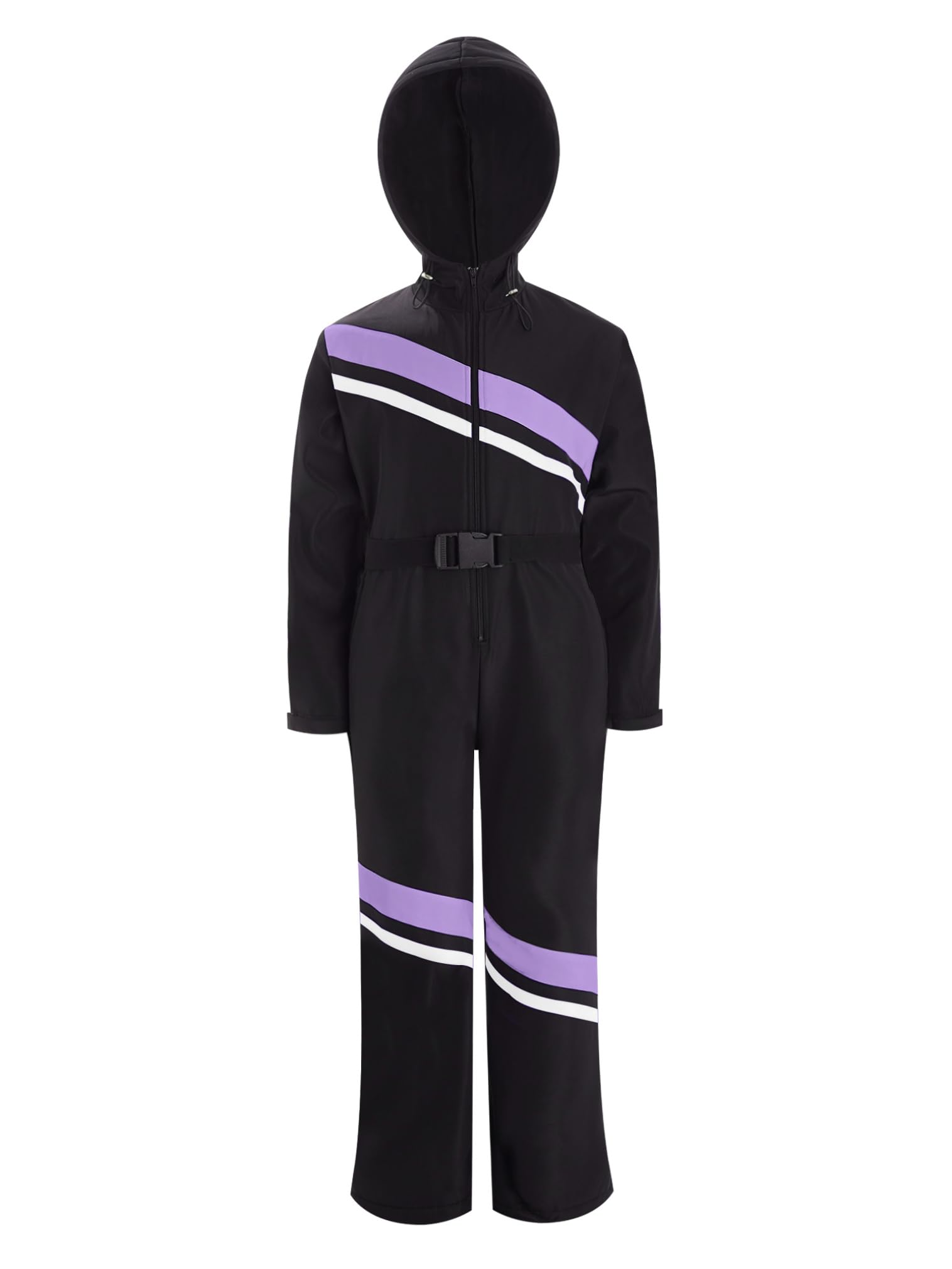 FEESHOW Combinaison De Ski Capuche Pour Enfants Et Filles Jumpsuit Manches Longues Avec Fermeture éclair Ceinture Vêtements D'extérieur Coupe-vent Alpinisme