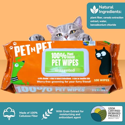 PET N PET 100% Plant Based Dog Wipes for Paws and Butt, 100 Counts Hypoallergenic Unscented Dog Pet Wipes, 8" x 8" - Image 4