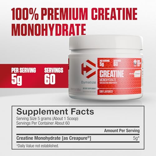 Image of Dymatize Creatine Monohydrate Powder with CREAPURE (Product of Germany), 5g Per Serving, 60 Servings (300g), Creatine for Women and Men, Gluten Free
