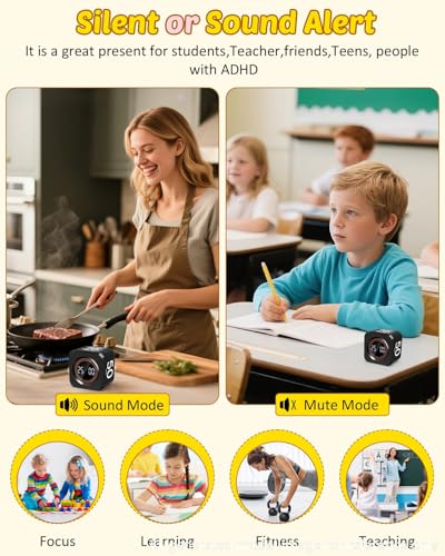 Image of Digital Pomodoro Timer Cube 5 /10 /25 /50min, Visual Productivity Flip Timer for Kids Classroom Desk, Custom Countdown, Silent and Sound Mode for ADHD Study Work Game Kitchen (Black)