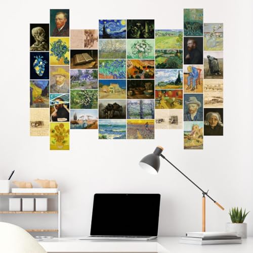 Image of auraposter Van Gogh Paintings Posters (Set of 40) | Mini Posters (15 x 10 cm) Including Starry Night | Famous And Unseen Artworks | Glue Dots Tape Included