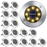 LYHOPE Solar Ground Lights Outdoor, 16 Pack 8 LED Solar Disk Lights Waterproof Garden In-ground Pathway Lights Landscape Lighting for Lawn,Yard,Deck,Patio,Walkway (Warm White)