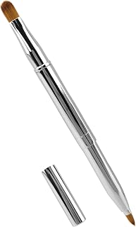 Quacc Retractable Double-Ended Lip Brush Silver - Precision Lipstick Gloss Eyeshadow Applicator, Portable Makeup Tool