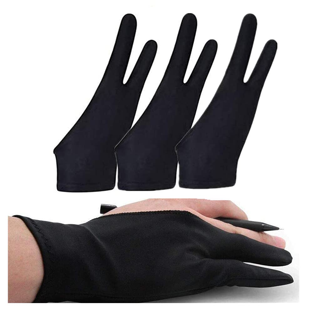 3 Pack Artist Drawing Glove - Black, Medium, Suitable for Left and Right Hand, Graphics Drawing, Tablet, Sketching