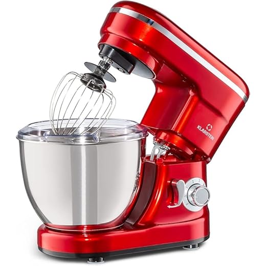 Klarstein Bella robot de cocina multifunción - amasadora con 1200 W, 6 niveles de velocidad, acero inoxidable, función de pulso, sistema de rotación planetaria, 3 accesorios de mezcla, rojo