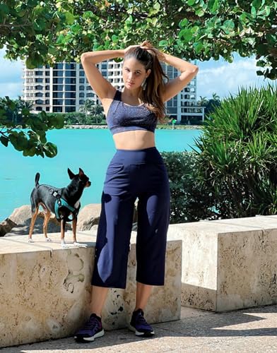 Image of Promover 14 inch /21 inch /23 inch /25 inch Inseam Capri Pants for Women Wide Leg Yoga Cropped Pants with Pockets Loose Casual Summer Pant
