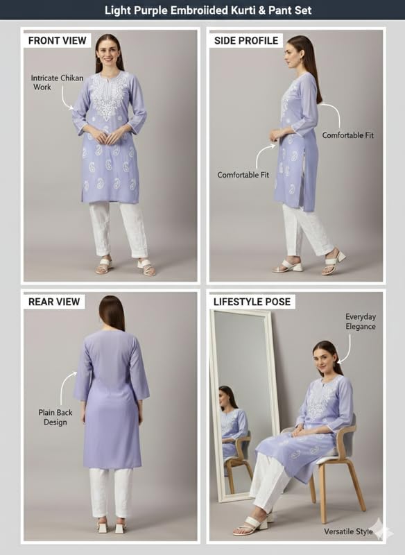 Image of FCH, Fashionable Chikan Handikraft Women's Cotton Lucknowi Chikankari Printed Straight Kurta for Regular Wear Girls Flared Kurta