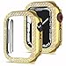 Harter  günstig Kaufen-Miimall Kompatibel mit Apple Watch Series 9/8/7 45mm 41mm Hülle Glitzer, Bling Doppelter Diamant Strassstein Harter PC Schutzrahmen Ultradünner Schutzhülle für iWatch Series 9/8/7 41mm - Gold