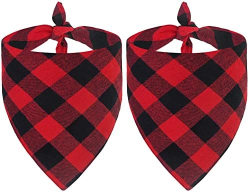 Malier 2 Pack Dog Christmas Bandanas, Classic Buffalo Red Plaid Pet Bandana Scarf Triangle Bibs Kerchief Pet Costume Outfit Accessories for Small Medium Large and Extra Large Dogs Cats Pets (Large)