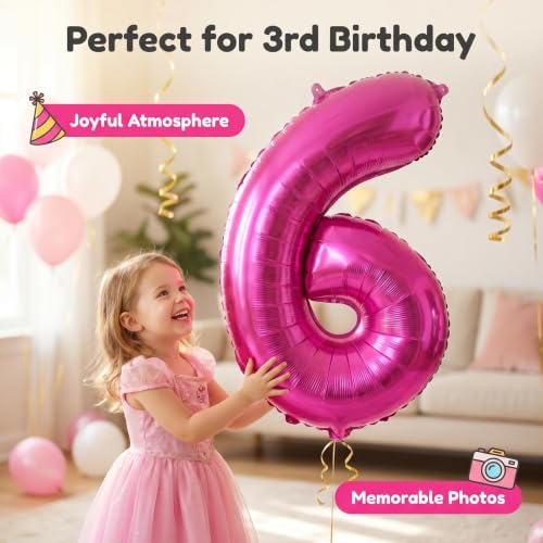 Image of YPSelected 32 Inch Large Foil Helium Number Balloon Birthday Wedding Party 0-9 (Rose Red, 6)