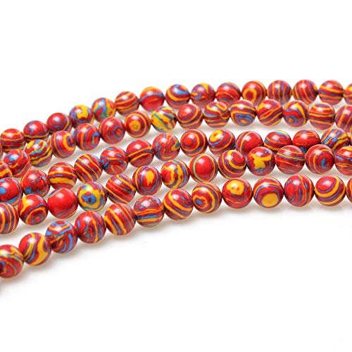 Mjdcb Synthesis Colour Malachite Beads Beautiful Fashion Round Stone Beads For Diy Jewelry Making 15" (8Mm, Blue - Red - Yellow) #TOP4