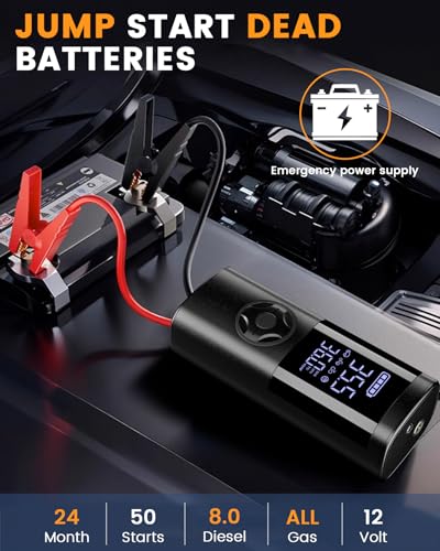 Image of TEMOLA Portable Car Jump Starter with Air Compressor, 150PSI Car Battery Jump Starter, 12V Battery Jumper Starter Portable, Tire Inflator with LCD Display & LED Light for Gas and Diesel Vehicles