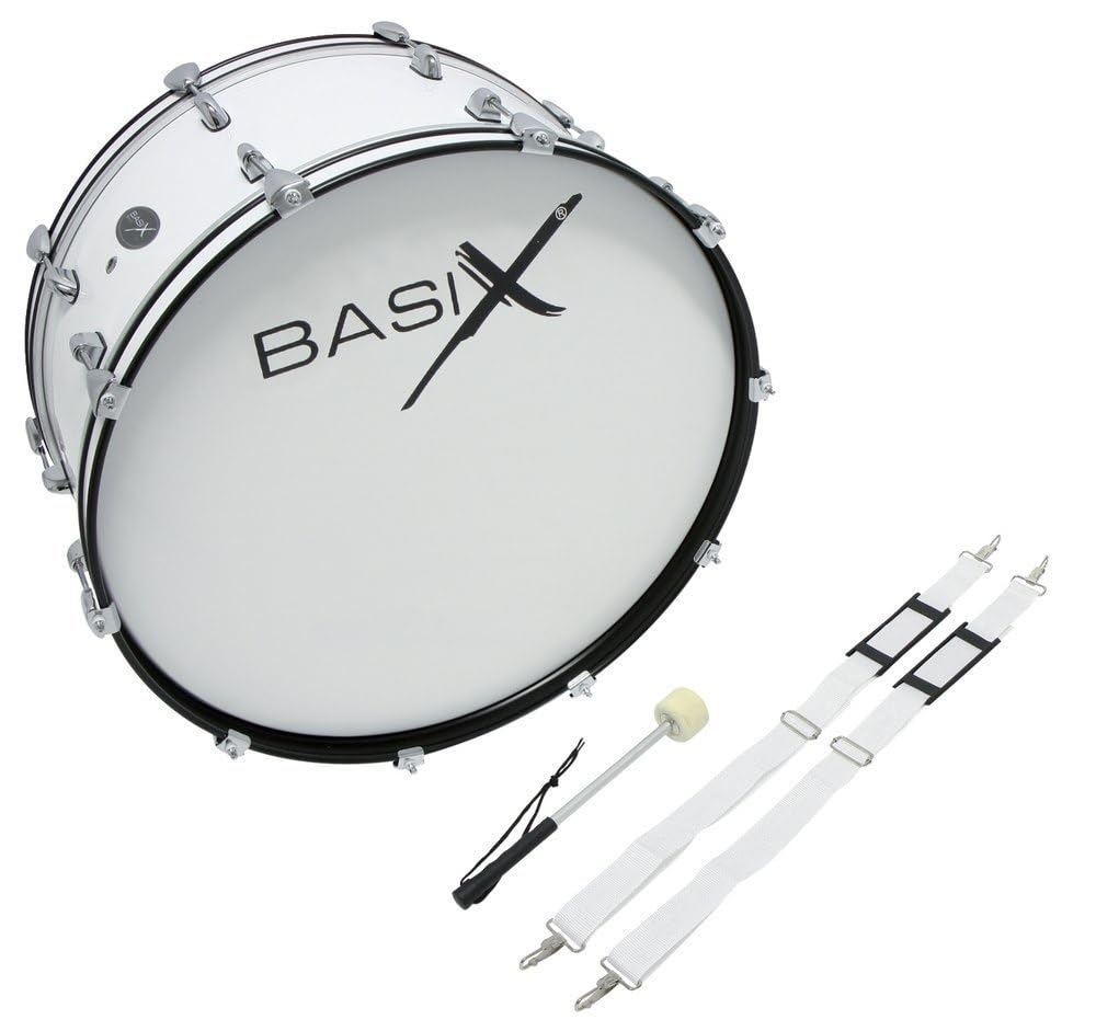 GEWA Marching Bassdrum, Tamburo da marcia 26 x 12", Fusto in legno bianco, incl. Cinghia di trasporto e battente