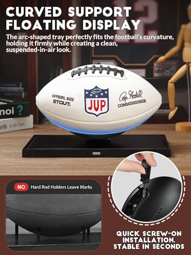 Image of JupDec Football Display Case Full Size, Upgraded Clear Acrylic Box with Curved Cradle Holder & Solid Wood Base, Fits All Football Sizes, UV Protected Memorabilia Display for Collectors, Black