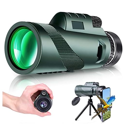 80x100 HD High Powered Monocular Telescope,with Smartphone Holder & Tripod,BAK-4 Prism Compact Monoculars for Adults Kids,Low Night Vision Monocular for Bird Watching-500