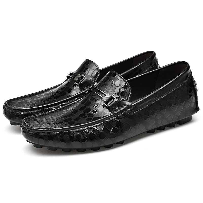 WouND Men's Loafers Shoes Height Increasing Elevator 2.3in Vegan Leather Driving Loafers Lightweight Flat Heel Anti-Slip Outdoor Slip-ons (Color : Black, Size : 10)4