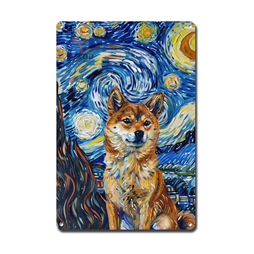 Ymyoo Metallschild Blechschild Vintage Wandkunst Shiba Inu Sternennacht Inu Foxy Shiba in einem himmlischen Himmel für Zuhause, japanischer Stil und saisonale Displays, wasserdichtes Aluminium, 20,3 x
