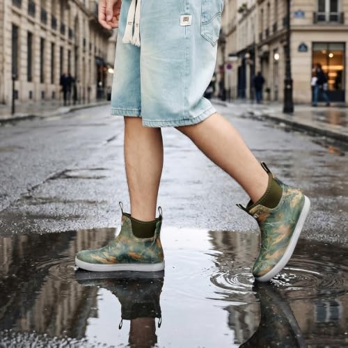 Image of Men's Deck Boots, Deck Shoes Waterproof Rain Boots, Saltwater Fishing Ankle Boots, Non-Slip Rubber Garden Muck Boots for Gardening Boating Camping Sailing Fishing