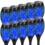 AOUNQ Solar Lights Outdoor, Upgraded 10 Pack Blue Solar Torch Light with Flickering Flame for Garden Decor, Waterproof Outdoor Lights Solar Powered, Tiki Torches for Outside Yard Patio Pathway Decor