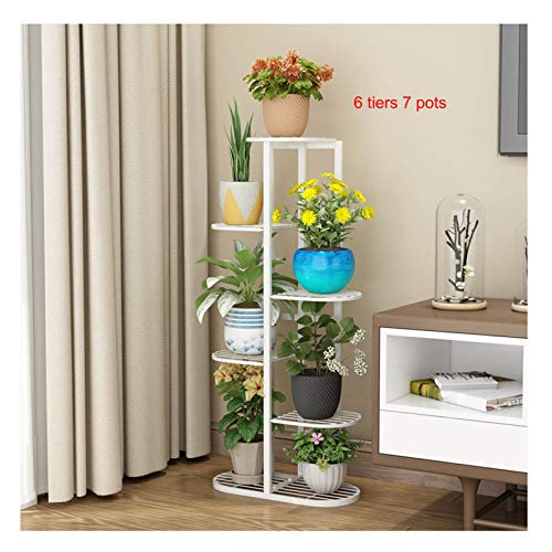 Multi Metal Plant Shelf Indoor - 6 Tier 7 Pots Potted Tiered Plant Stand Tall Narrow Multi-Tiered Flower Pot Stand Layer Display Rack Holder for Living Room Study Corner Balcony Patio Garden (White)