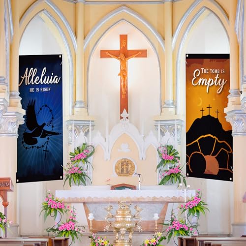 Sayglossy 6 Pcs Easter Church Banners for Sanctuary 6 x 3 ft Church Banners with Scripture Religious Empty Tomb He is Risen Hanging Backdrop Signs for Indoor Easter Holy Week Christian Event by Sayglossy - Image 7