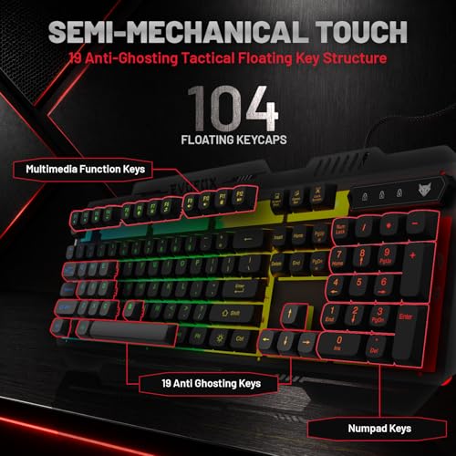 Image of EvoFox Warhammer 2 Semi-Mechanical Gaming Keyboard Mouse Combo Wired with Rainbow RGB Effect & Letter Backlit, Detachable Magnetic Wrist Pad, Metal Body,19 Anti-Ghosting Keys, 7200 DPI Mouse