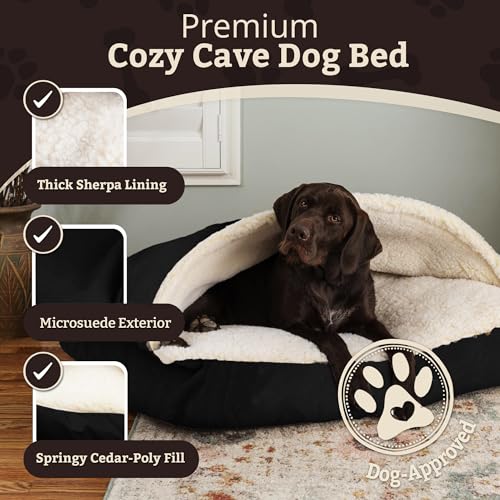 Image of Snoozer Rectangle Cozy Cave Dog Bed, Hooded Dog Bed, Black (L)