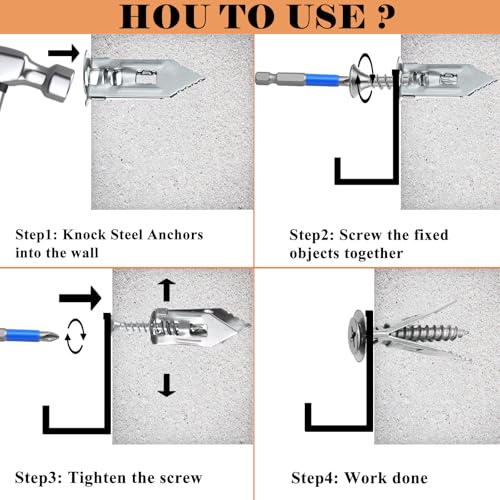 Image of 410PCS Self Drilling Drywall Anchors with Screws Kit-2 Sizes Sheetrock Anchors & 4 Sizes Zinc Expansion Screws, Upgraded Zinc Plated Steel,No Drill Needed,Holds Up to 66LB on Walls(Sliver)