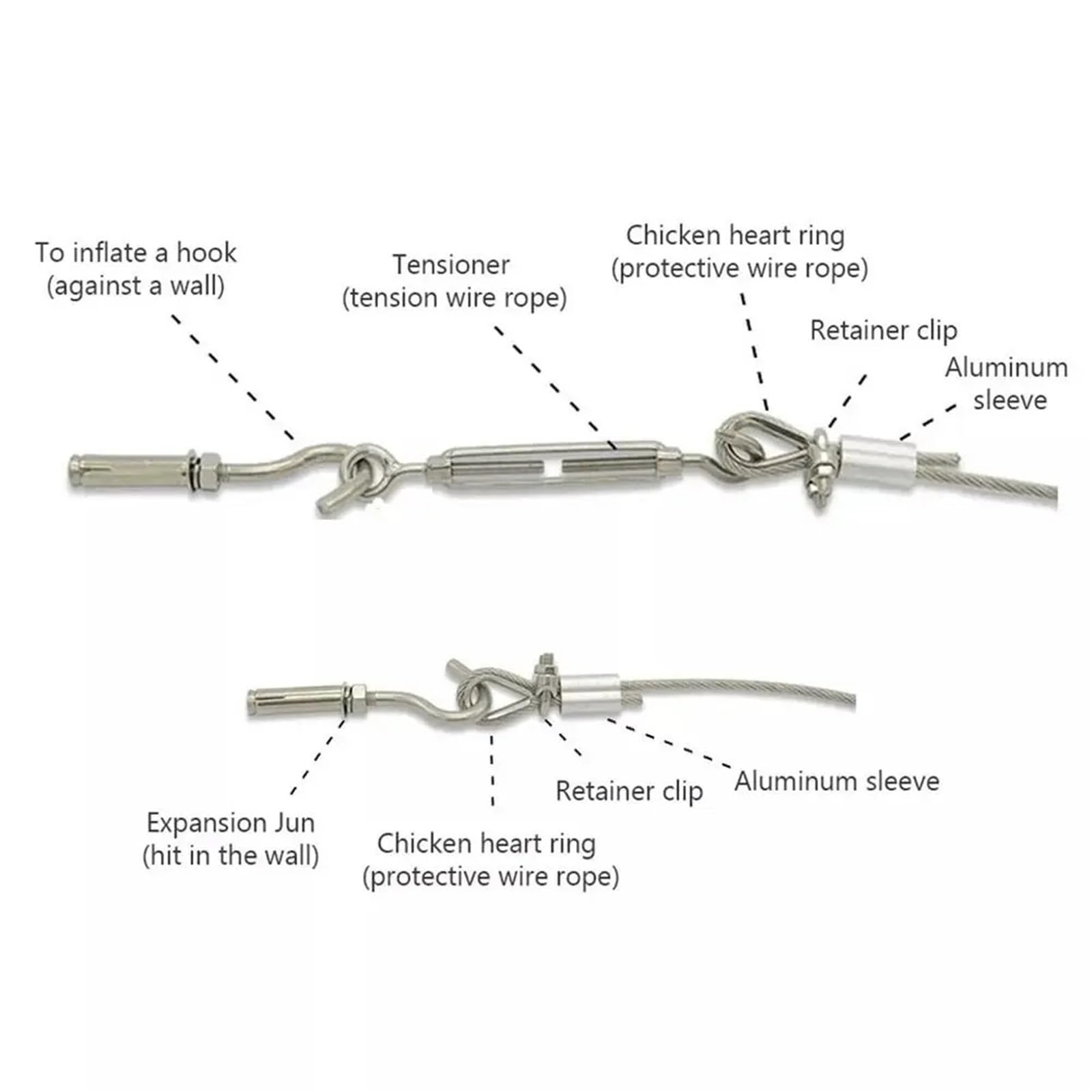 Tendeur de câble métallique à crochets et œillets, dispositif Tension en acier inoxydable 304, ligne, 8 pièces Pour Accessoires Chaîne(M8,Type 3)