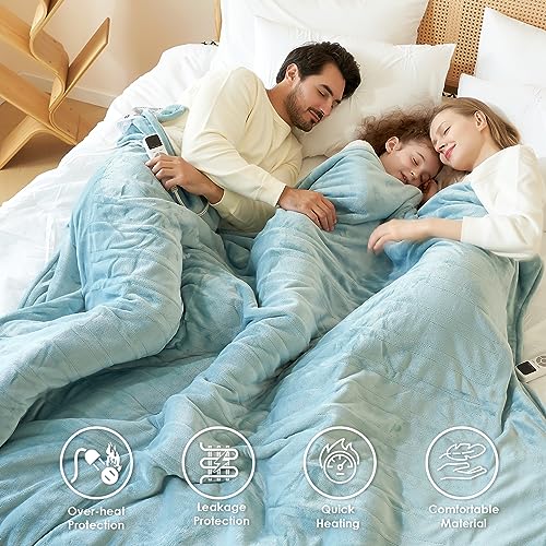 EHEYCIGA Electric Blanket Queen Size - 9 Heating Levels, 10 Hour Auto Off, Soft Cozy Sherpa, Dual Control, Fast Heating, 84 x 90 Inches