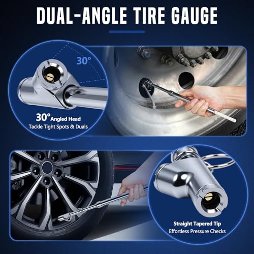 Image of 10-Pack Heavy Duty Dual Head Tire Pressure Gauge (10-150 PSI, 1-10 Bar) for Semi Trucks, RVs, Cars, Motorcycles - 12 Inch