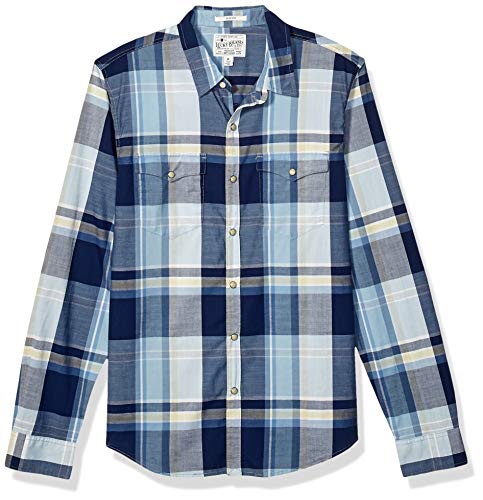 Lucky Brand Men's Alameda Button Up Western Shirt, Blue Plaid, M