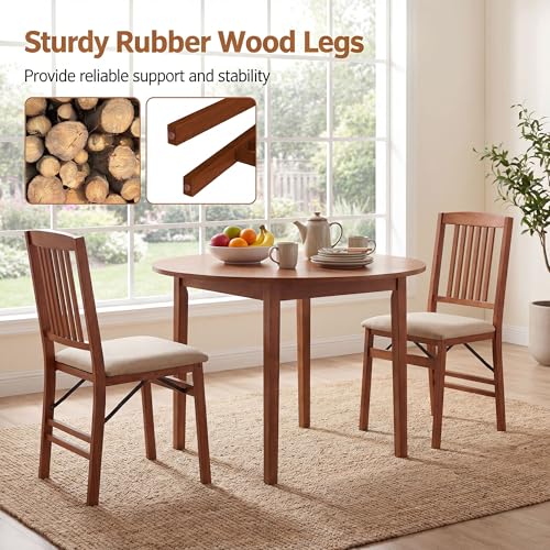 Image of COSTWAY Solid Wood Folding Dining Chairs Set of 2 with Padded Seat, Walnut